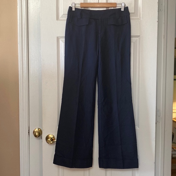 Nanette Lepore Pants - NANETTE LEPORE Navy Blue Wide Leg Textured Trouser Pants